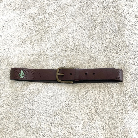 Volcom Stone Brown Leather Belt Aqua Logo Small - Picture 1 of 8